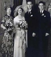 Wedding Aug 1935 Wedding of Mary Ann Merlo to Alfred Reiter Kuepper on August 8, 1935 in Kirksville, MO. Left to right, Kathryn Merlo Bradford, Mary Ann Merlo Kuepper, Alfred Reiter Kuepper, and Henry Philip Kuepper.